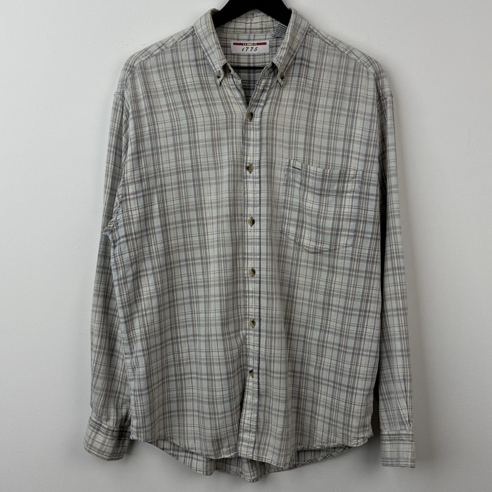 VTG 1775 Button Down Shirt Mens L Gray Stripe Casual Basic Pocket Long Sleeve